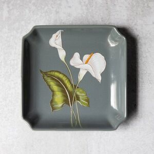 Vintage Yamaji Calla Lily Gray Ceramic Trinket Dish Ashtray Japanese Porcelain